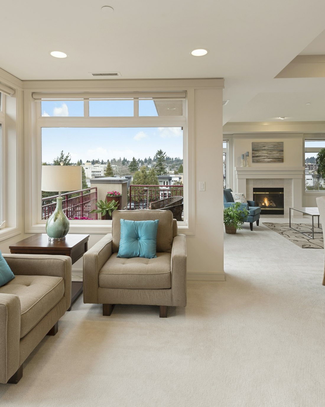 Bright New England living room with large new windows